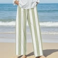 thumbnail image 1 of Bovemsi 2025 Women's Cotton Linen Striped Casual Pants – Elastic Waist Loose Fit Summer Trousers, Green, 3XL, 1 of 5