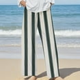 thumbnail image 1 of Bovemsi 2025 Women's Cotton Linen Striped Casual Pants – Elastic Waist Loose Fit Summer Trousers, White, XL, 1 of 5