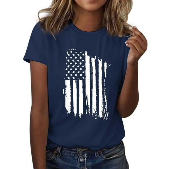 Bovemsi 4Th of July Oversized Shirt Women Casual Printing Short Sleeves Round Neck Loose T Shirt Blouse Tops, Blue Women's Summer Short Sleeve T-Shirts, 3XL