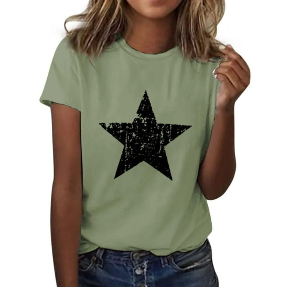 Bovemsi 4Th of July Oversized Shirt Women Casual Printing Short Sleeves Round Neck Loose T Shirt Blouse Tops, Green Women's Summer Short Sleeve T-Shirts, 3XL