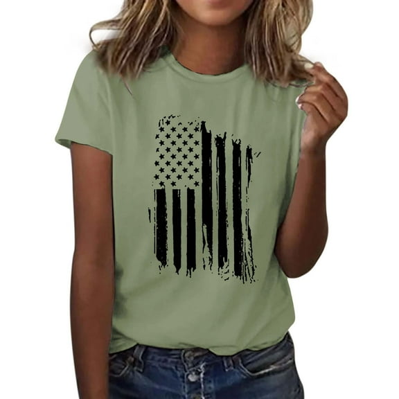 Bovemsi 4Th of July Oversized Shirt Women Casual Printing Short Sleeves Round Neck Loose T Shirt Blouse Tops, Green Women's Summer Short Sleeve T-Shirts, S