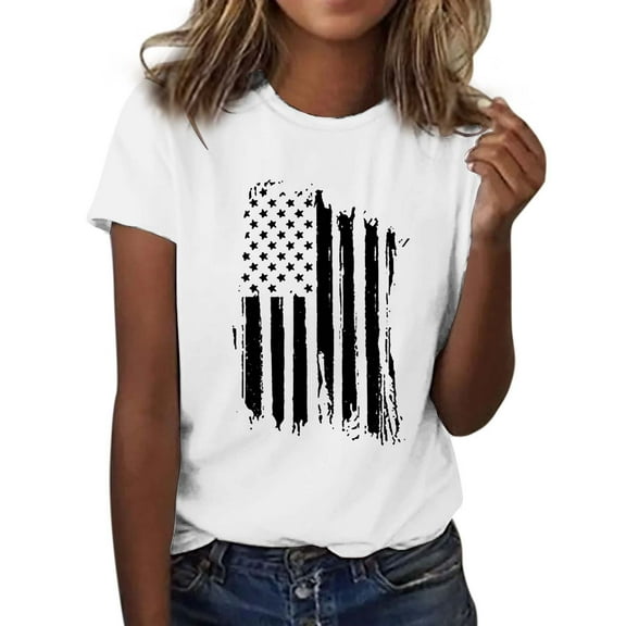 Bovemsi 4Th of July Oversized Shirt Women Casual Printing Short Sleeves Round Neck Loose T Shirt Blouse Tops, White Women's Summer Short Sleeve T-Shirts, L