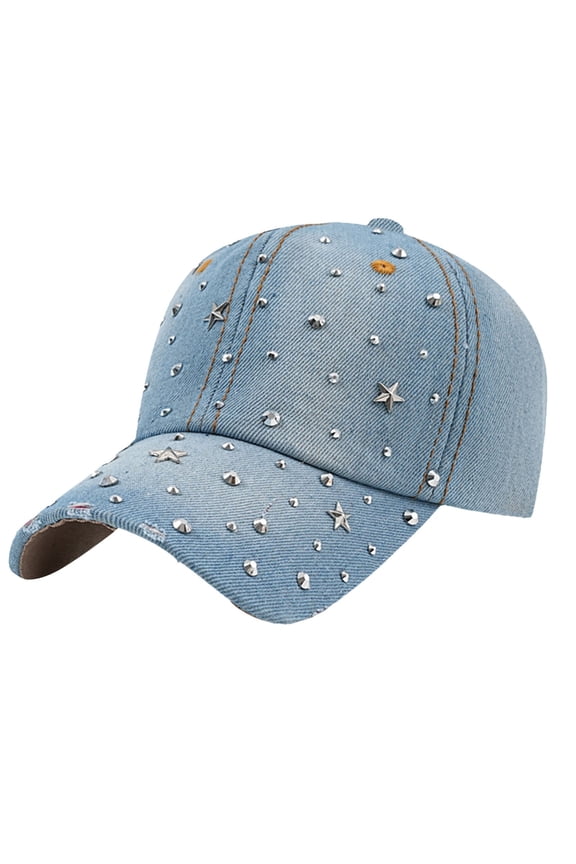 Baseball Caps for Women and Men Panel Studded Denim Casual Hat Adjustable Baseball Hat