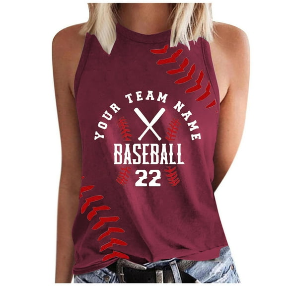 Bovemsi Baseball Shirt Women Baseball Mom Tank Tops Graphic Tee Cute Workout T Shirts Casual Summer Sleeveless Vest, Red Women's Summer Tank Tops, M