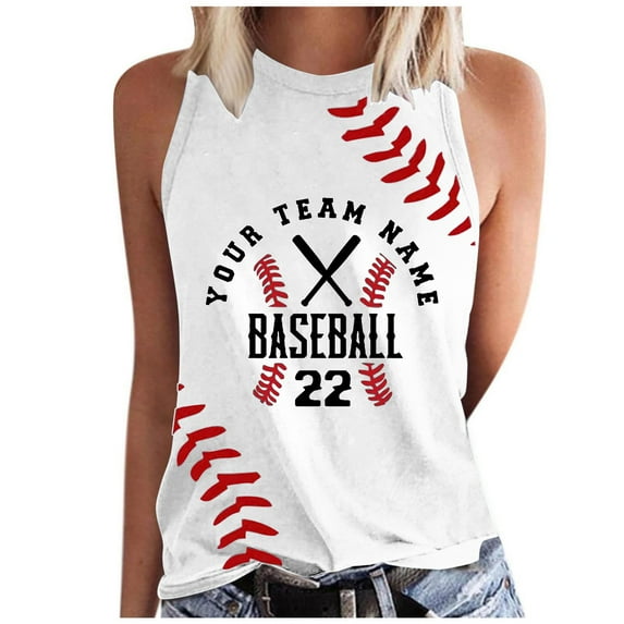 Bovemsi Baseball Shirt Women Baseball Mom Tank Tops Graphic Tee Cute Workout T Shirts Casual Summer Sleeveless Vest, White Women's Summer Tank Tops, L