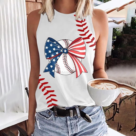 Bovemsi Baseball Shirt Women Baseball Mom Tank Tops Graphic Tee Cute Workout T Shirts Casual Summer Sleeveless Vest, White Women's Summer Tank Tops, L