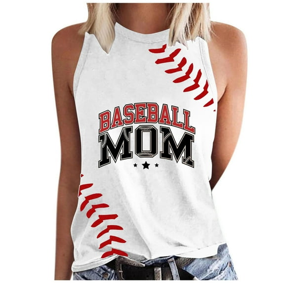 Bovemsi Baseball Shirt Women Baseball Mom Tank Tops Graphic Tee Cute Workout T Shirts Casual Summer Sleeveless Vest, White Women's Summer Tank Tops, M