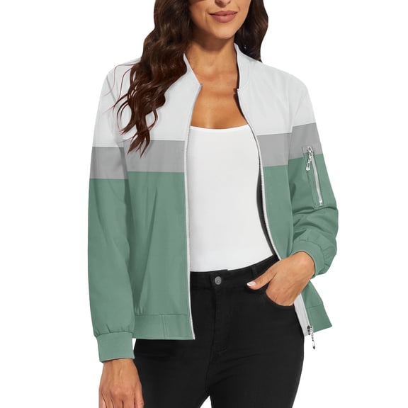 Bovemsi Bomber Jackets for Women Jacket 2025 Causal Zip Up Coats Long Sleeve Stand Collar Fall Lightweight Outerwear Tops Light Jackets