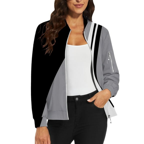 Bovemsi Bomber Jackets for Women Jacket 2025 Causal Zip Up Coats Long Sleeve Stand Collar Fall Lightweight Outerwear Tops Light Jackets