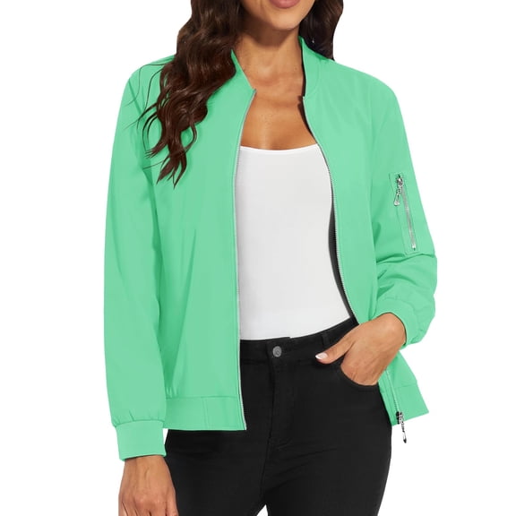 Bovemsi Bomber Jackets for Women Jacket Casual Coat Zip Up Outerwear Windbreaker With Pockets Light Jackets