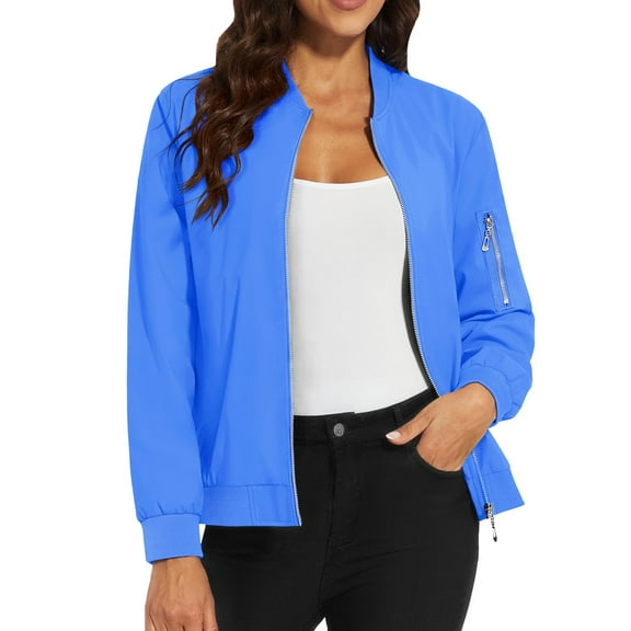 Bovemsi Bomber Jackets for Women Jacket Casual Coat Zip Up Outerwear Windbreaker With Pockets Light Jackets
