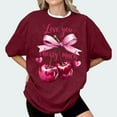 thumbnail image 1 of Bovemsi Bow Cherries T Shirt Women Tops Clean Girl Aesthetic Shirts Casual Summer Short Sleeve T Shirt, Multi-Color Women's Summer Short Sleeve T-Shirts, XXL, 1 of 4