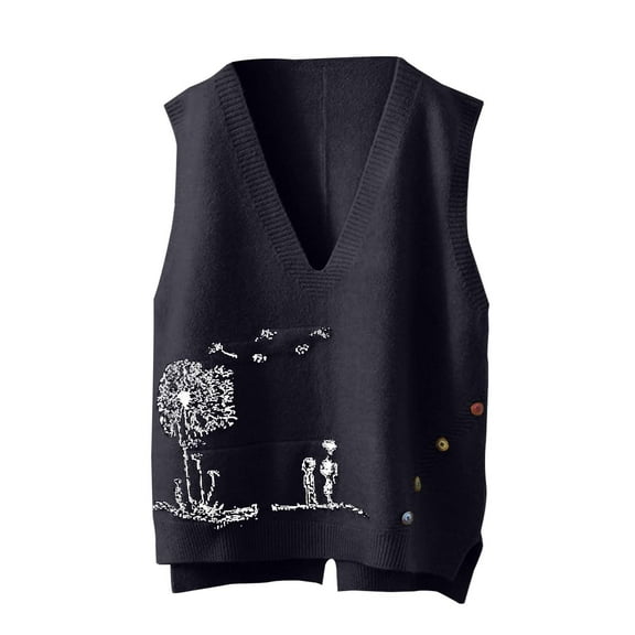 Bovemsi Camisole Tops for Women Autumn And Winter New Vest Horse With Embroidered Knitted Trendy Loose Versatile Sleeveless Sweater Basic Tanks