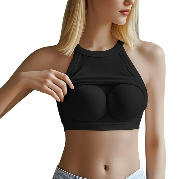 Bovemsi Camisole Tops for Women Built in Bra With Breast Pad Short Wear Sports Base Shirt Thread I Vest Underwear Black Camisole