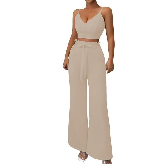 Bovemsi Camisole Tops for Women European American Elegant Suspender Vest & Belted Trousers Set Basic Tanks