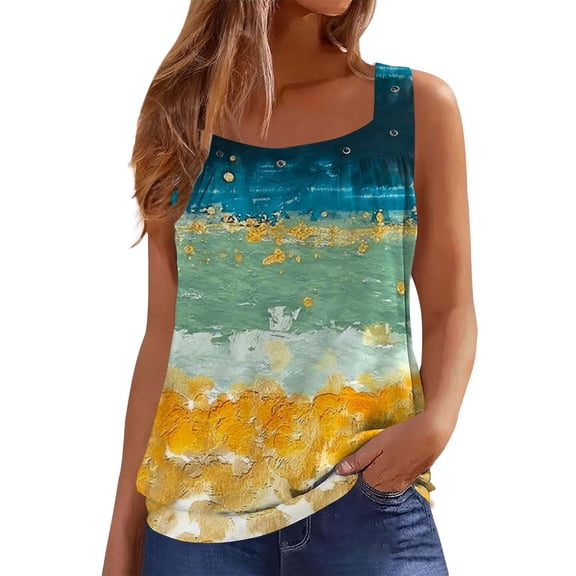 Bovemsi Camisole Tops for Women Women'S Simple Small Ring Square Neck Vest Fashionable Casual Top Daily Commuting Basic Tanks