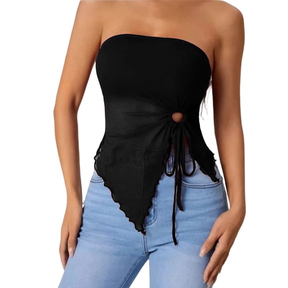 Bovemsi Camisole Tops for Women Women's Mesh Top Strapless Shoulder Summer Asymmertric Festival Outfit Basic Tanks