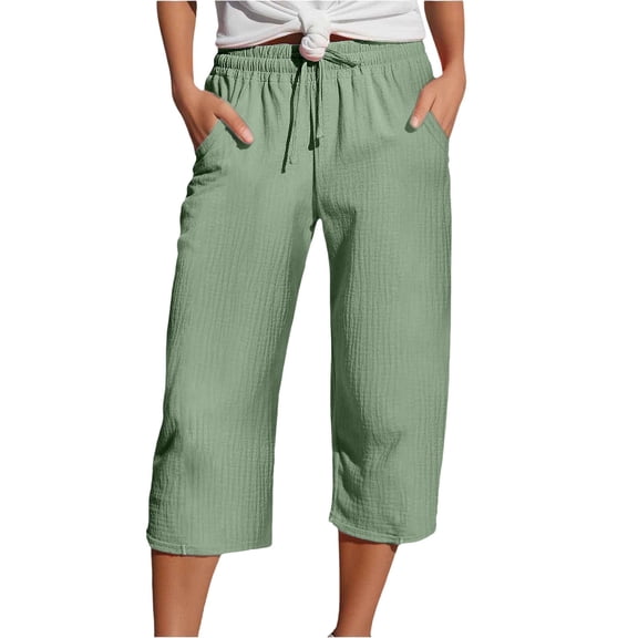 Bovemsi Capri Pants For Women Daily Elastic Waist Straight Solid Color Casual Pants Pockets 45720 Length Trousers Hiking Pants