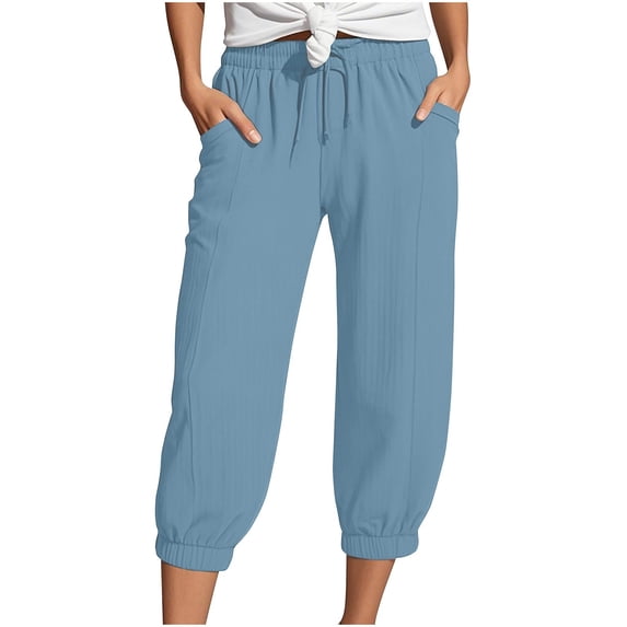 Bovemsi Capri Pants For Women Linen Wide Leg Pants Casual Loose High Waist Beach Haren Pockets Hiking Pants