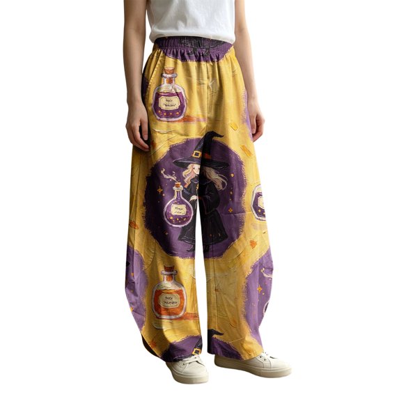 Bovemsi Capri Pants for Women Wide Leg Barrel Baggy Trousers, Elastic High Waist Casual Pants With Pockets Fashion Outfits Clothes XXL Gold