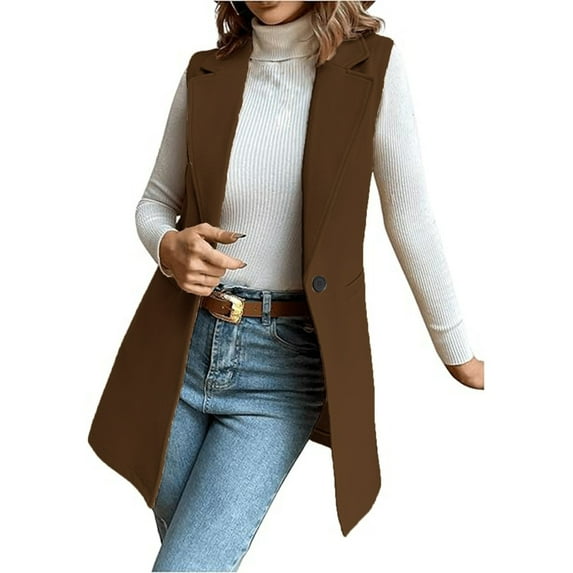 Bovemsi Cardigan Sweaters for Women Casual Notched Lapel Wool Blend Vest Western One Button Sleeveless Jacket Coat Cardigans Lightweight