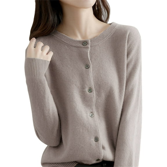 Bovemsi Cardigan Sweaters for Women Round Neck Sweater Spring Autumn Winter Long Sleeve Knitted Solid Color Soft Cardigans Lightweight
