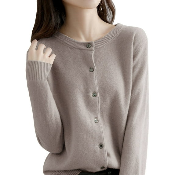 Bovemsi Cardigan Sweaters for Women Round Neck Sweater Spring Autumn Winter Long Sleeve Knitted Solid Color Soft Cardigans Lightweight
