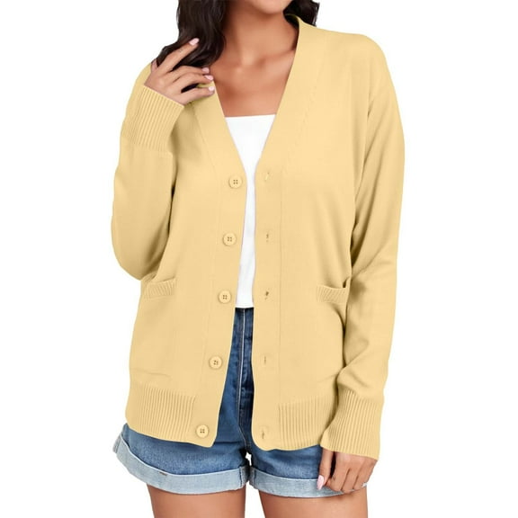 Bovemsi Cardigan Sweaters for Women Women'S Lightweight Button Up Long Sleeved Classic V Neck Knitted Soft Pocket Warm Top Cotton Shirts