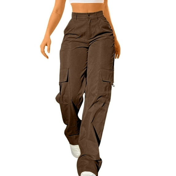 Bovemsi Cargo Pants Women Daily Elastic Waist Pockets Straight Solid Color Casual Loose Long Trousers Work Pants