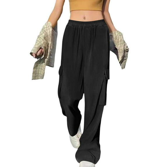 Bovemsi Cargo Pants Women Women'S High Waist Wide Leg Straight Tube Loose Temperament Corduroy Overalls Elastic Casual Casual Pants with Pockets