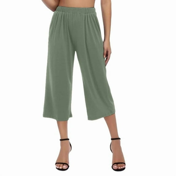 Bovemsi Casual Pants for Women 2025 Womens Loose High Waisted Wide Leg 2025/3/4 Drawstring Trousers With Pockets Casual Wide Leg Trousers