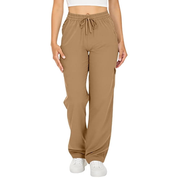 Bovemsi Casual Pants for Women Cargo Lightweight Hiking With Pocket Outdoor Drawstring Wide Leg Baggy Parachute Pant Beach Trousers with Pockets