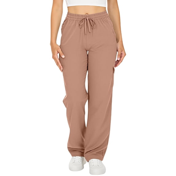 Bovemsi Casual Pants for Women Cargo Lightweight Hiking With Pocket Outdoor Drawstring Wide Leg Baggy Parachute Pant Beach Trousers with Pockets
