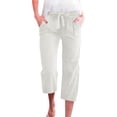 thumbnail image 1 of Bovemsi Casual Pants for Women Cotton Linen Summer 2025 Straight Wide Leg Loose Drawstring Elastic Waist Cropped Trouser with Pockets, 1 of 5