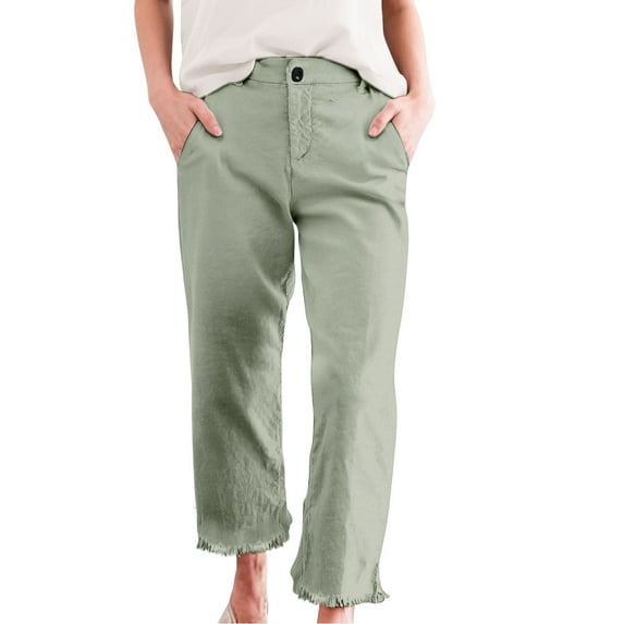 Bovemsi Casual Pants for Women Cropped Linen High Waisted Straight Leg Work Business Ankle With Pockets Beach Trousers (Available in Plus Size)