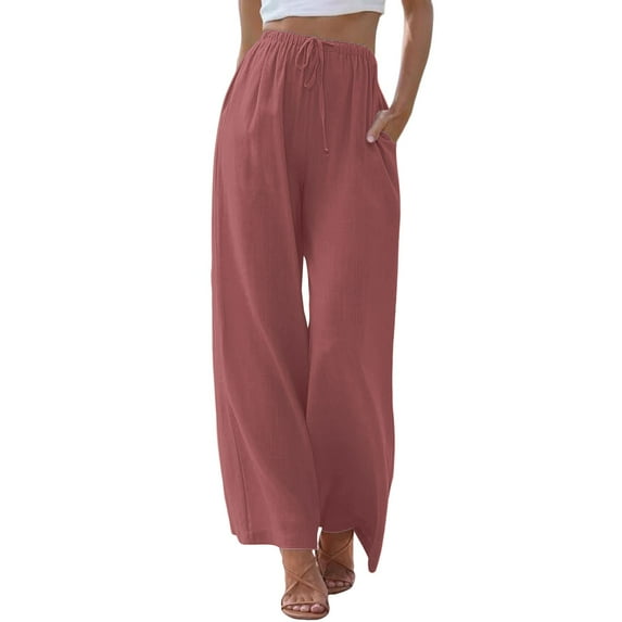 Bovemsi Casual Pants for Women Daily Elastic Waist Pockets Straight Solid Color Loose Long Trousers for Travel