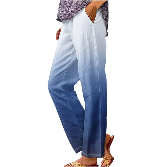 Bovemsi Casual Pants for Women Gradient Printed Loose Pocket Patchwork for Travel