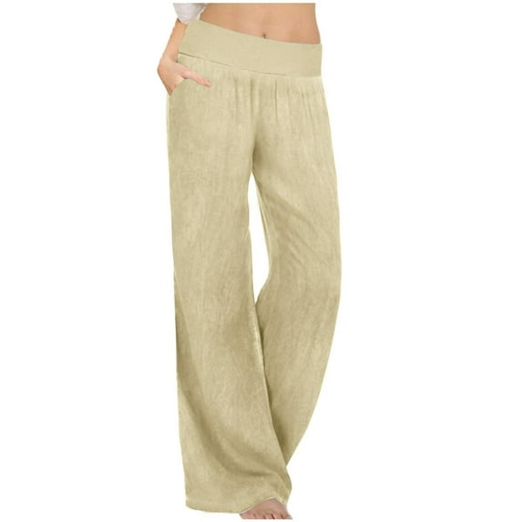 Bovemsi Casual Pants for Women High Waisted Summer Wide Leg Stretchy Boho Trousers Comfy Loose Fitting with Pockets