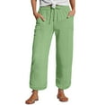 thumbnail image 1 of Bovemsi Casual Pants for Women Linen Summer Nine Quarter Lightweight With Pockets Elastic And Comfortable Fabric Sports Leisure Beach Beach Trousers, 1 of 5