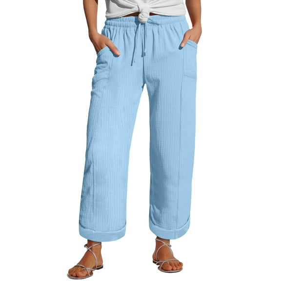 Bovemsi Casual Pants for Women Linen Summer Nine Quarter Lightweight With Pockets Elastic And Comfortable Fabric Sports Leisure Beach Beach Trousers