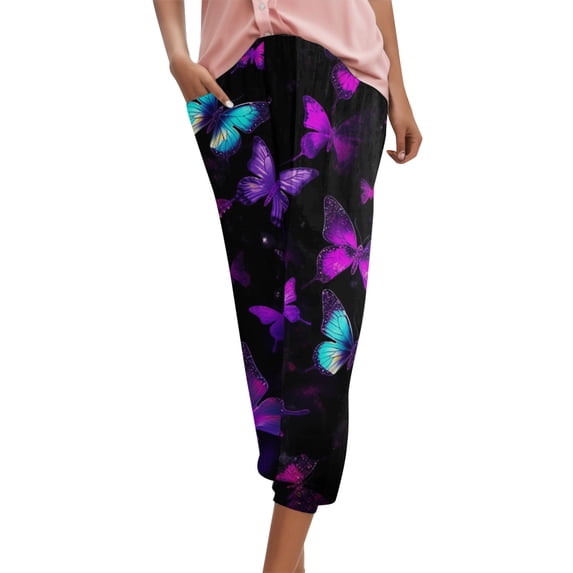 Bovemsi Casual Pants for Women Print Harem Trousers Slip On Boho Beach Lightweight Loose With Pockets for Travel