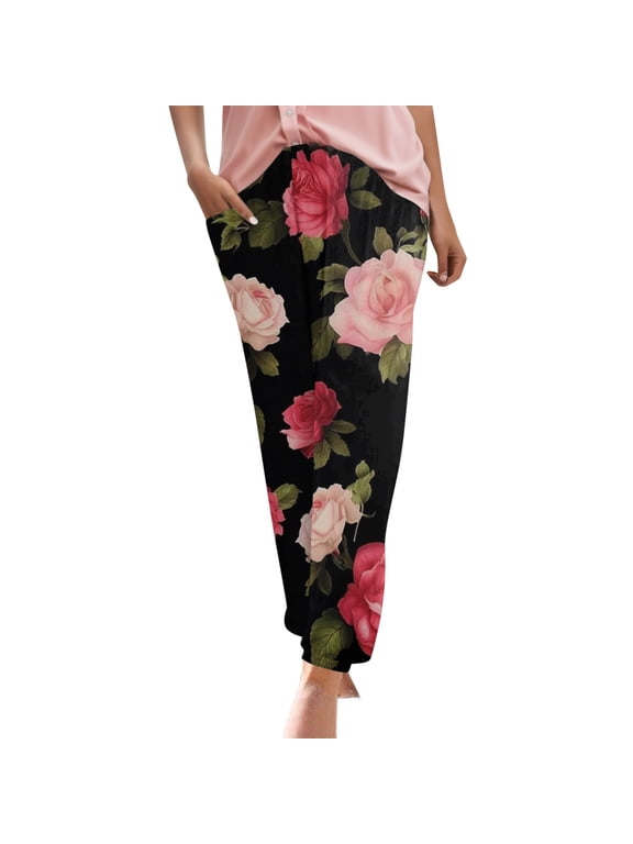 Casual Pants for Women Print Harem Trousers Slip On Boho Beach Lightweight Loose With Pockets for Travel