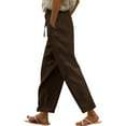 thumbnail image 1 of Bovemsi Casual Pants for Women Solid Straight Elastic Long Linen Waist Cotton Slit Trouser Legs Beach Trousers with Pockets, 1 of 9