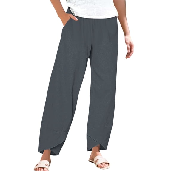 Bovemsi Casual Pants for Women Spring And Summer Elastic Waist Cotton Linen Loose Home with Pockets