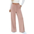 thumbnail image 1 of Bovemsi Casual Pants for Women Striped Wide Leg Drawstring Elastic Waist Knit Baggy Sweatpants With Pockets for Travel, 1 of 9