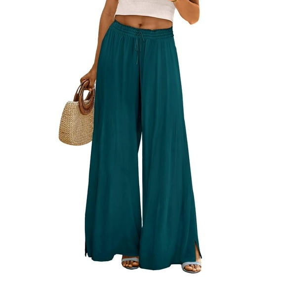Bovemsi Casual Pants for Women Summer 2024 High Waist Wide Leg Floral Cotton Beach Trousers