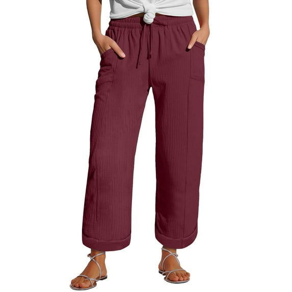Bovemsi Casual Pants for Women Summer Nine Quarter Lightweight With Pockets Sports Leisure Beach Beach Trousers (Available in Plus Size)