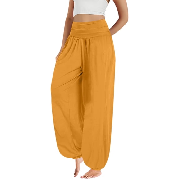 Bovemsi Casual Pants for Women Trendy Harem High Waist Yoga Plus Size Loose Daily Lightweight Joggers Casual Wide Leg Trousers with Pockets