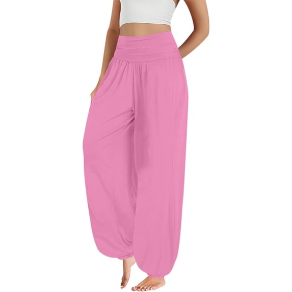 Bovemsi Casual Pants for Women Trendy Harem High Waist Yoga Plus Size Loose Daily Lightweight Joggers Casual Wide Leg Trousers with Pockets