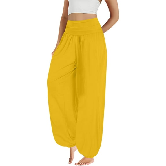 Bovemsi Casual Pants for Women Trendy Harem High Waist Yoga Plus Size Loose Daily Lightweight Joggers Casual Wide Leg Trousers with Pockets